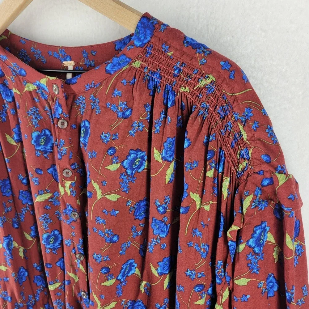 Free People Flower Fields Mini‎ Dress Womens M Smocked Floral Cottagecore